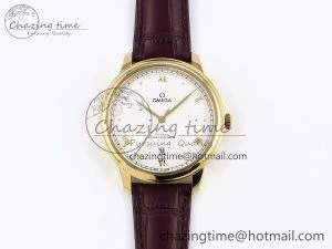 De Ville Date YG MKF 1:1 Best Edition White Textured Dial Roman Marker on Brown Leather Strap A Supportive 7756
