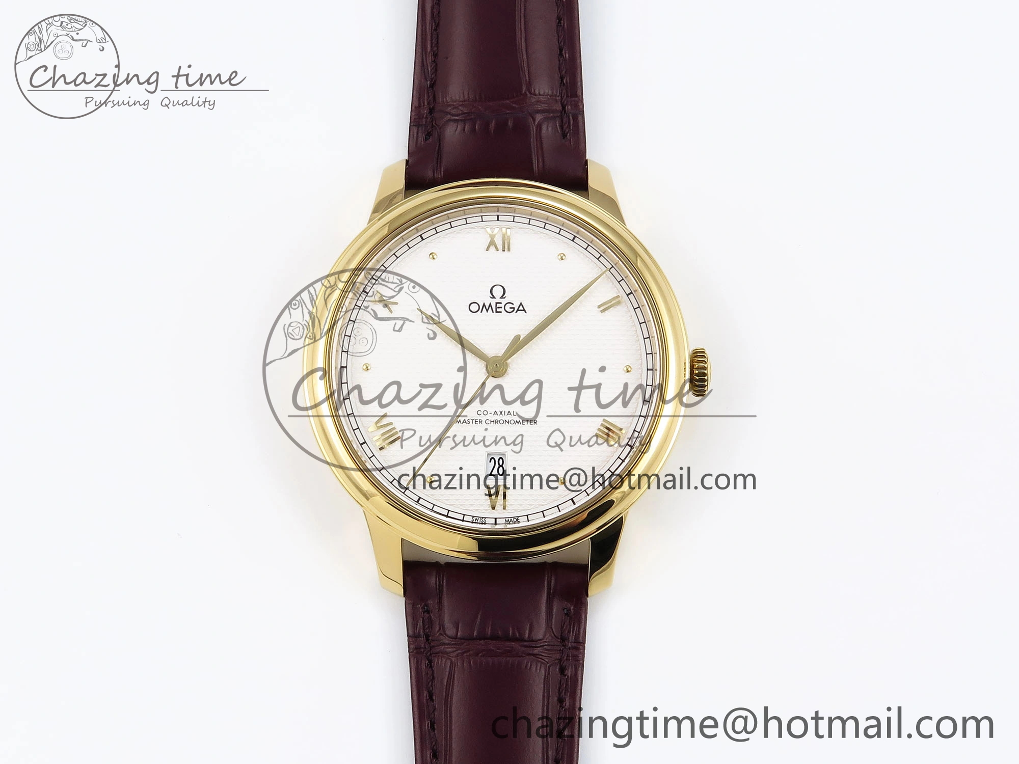 De Ville Date YG MKF 1:1 Best Edition White Textured Dial Roman Marker on Brown Leather Strap A Supportive 7756