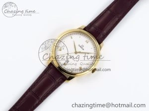 De Ville Date YG MKF 1:1 Best Edition White Textured Dial Roman Marker on Brown Leather Strap A Supportive 7756