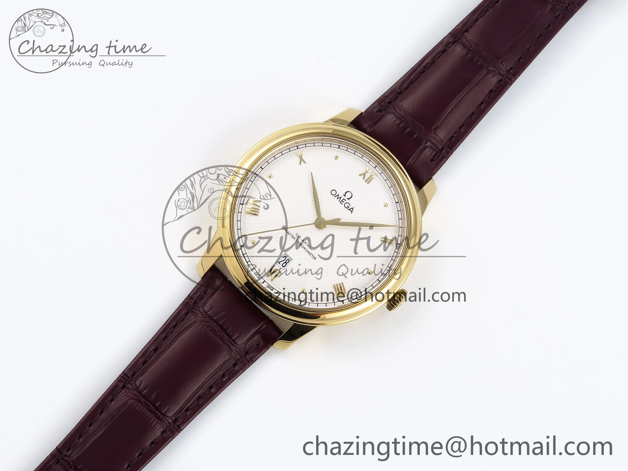 De Ville Date YG MKF 1:1 Best Edition White Textured Dial Roman Marker on Brown Leather Strap A Supportive 7756