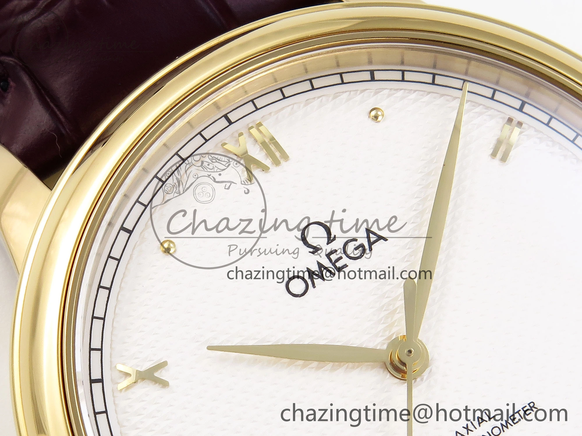 De Ville Date YG MKF 1:1 Best Edition White Textured Dial Roman Marker on Brown Leather Strap A Supportive 7756