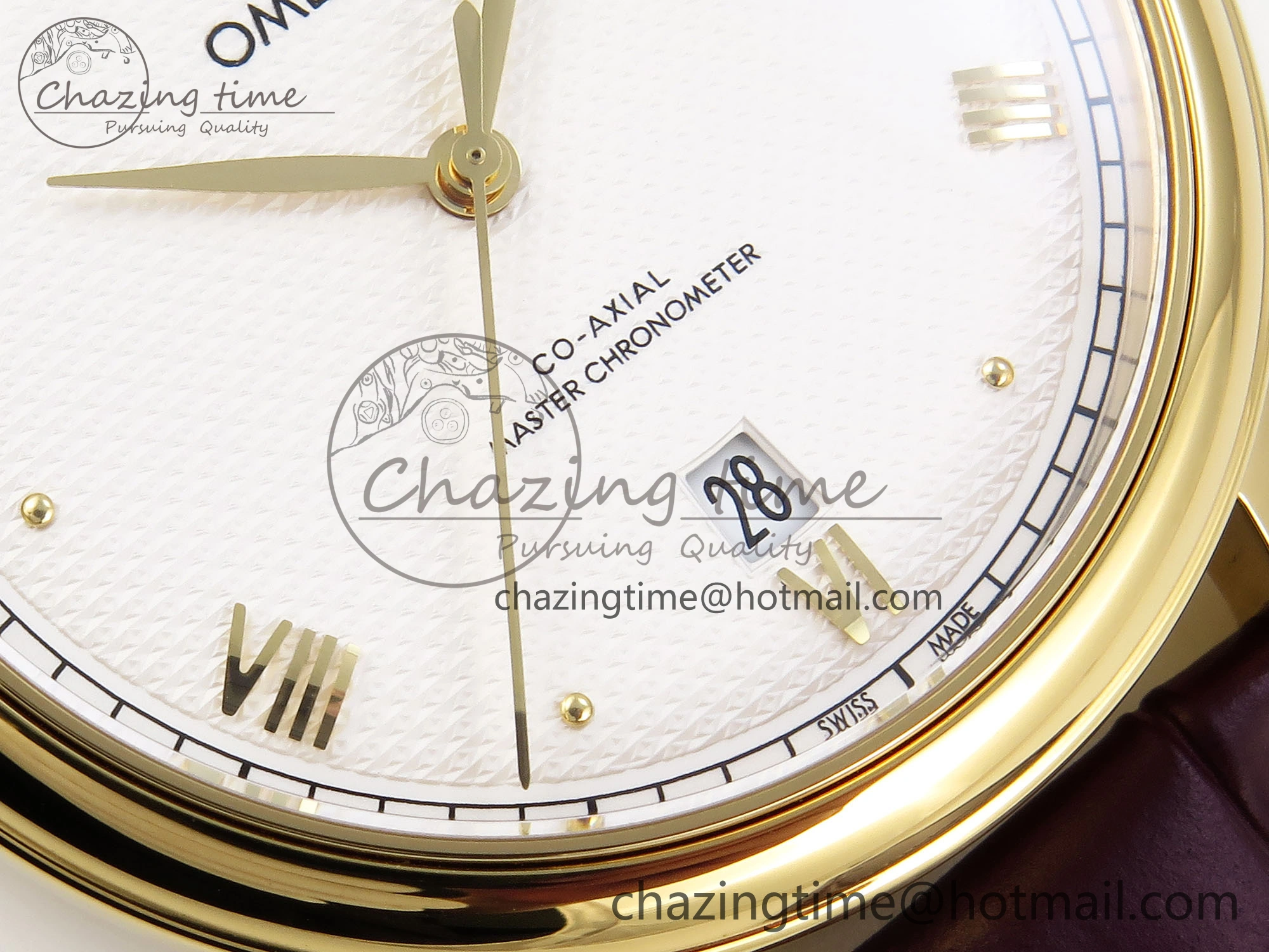 De Ville Date YG MKF 1:1 Best Edition White Textured Dial Roman Marker on Brown Leather Strap A Supportive 7756