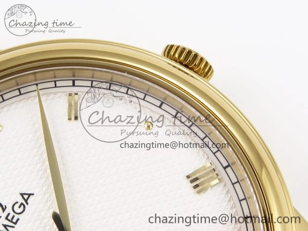 De Ville Date YG MKF 1:1 Best Edition White Textured Dial Roman Marker on Brown Leather Strap A Supportive 7756