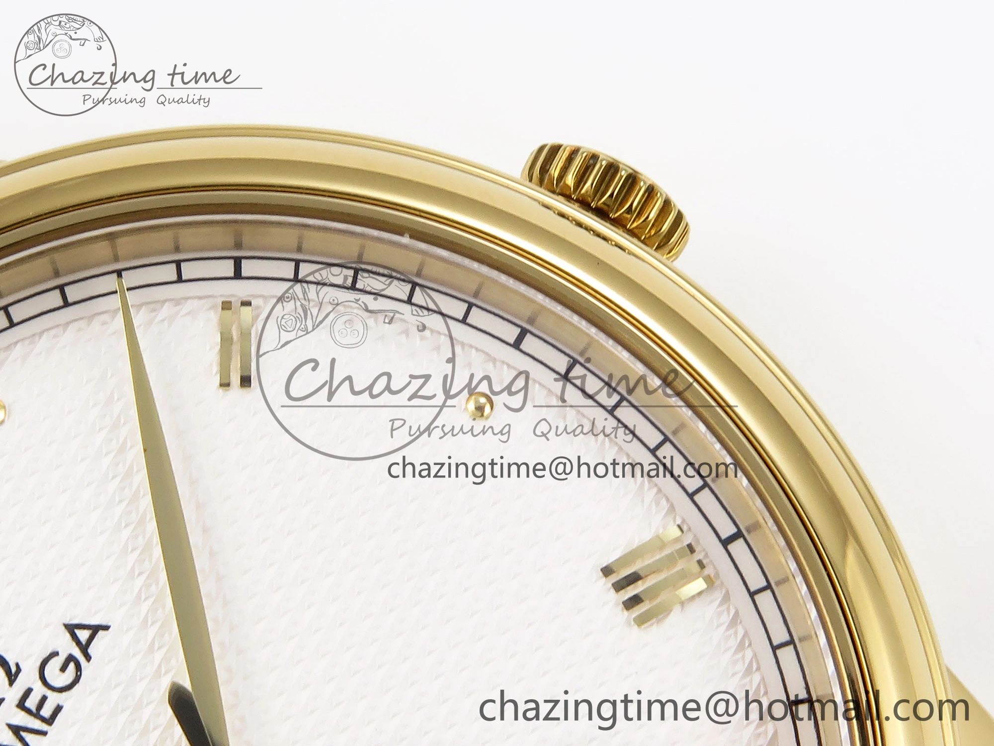 De Ville Date YG MKF 1:1 Best Edition White Textured Dial Roman Marker on Brown Leather Strap A Supportive 7756