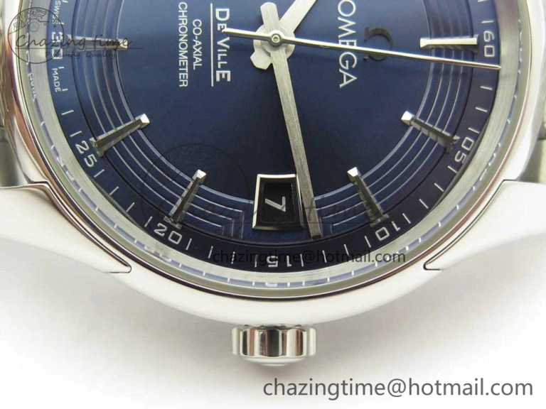 Comfortable De Ville Hour Vision 41mm SS VSF 1:1 Best Edition Blue Dial on Black SS Bracelet A8500 Super Clone (2 Straps) 7969
