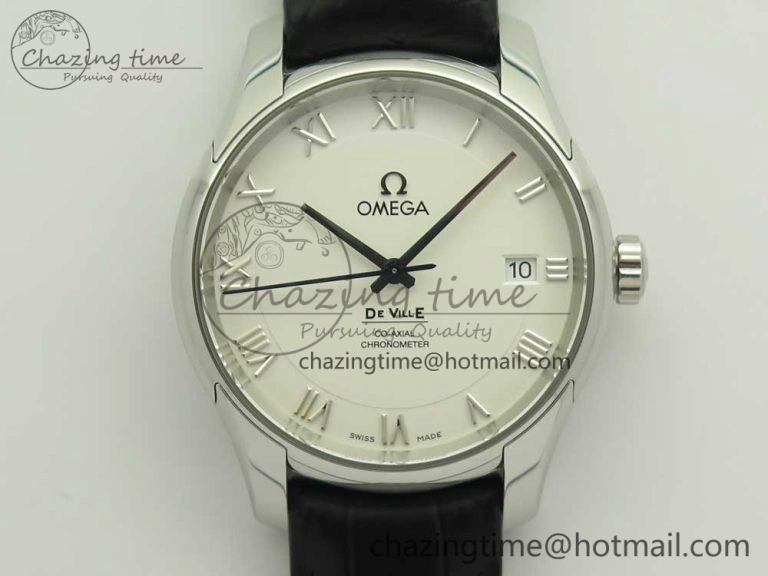 Thermal De Ville Hour Vision 41mm SS VSF 1:1 Best Edition White Dial on Black Crocodile Strap A8500 Super Clone 7945