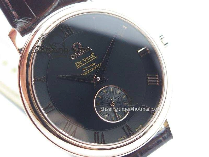 De Ville MK 1:1 Best Edition RG Black Dial On Black Leather Asian Seagull T1701 (Sec@6) TopPick 8236