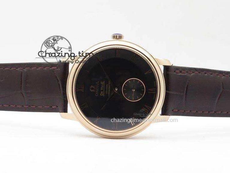 De Ville MK 1:1 Best Edition RG Black Dial On Black Leather Asian Seagull T1701 (Sec@6) TopPick 8236