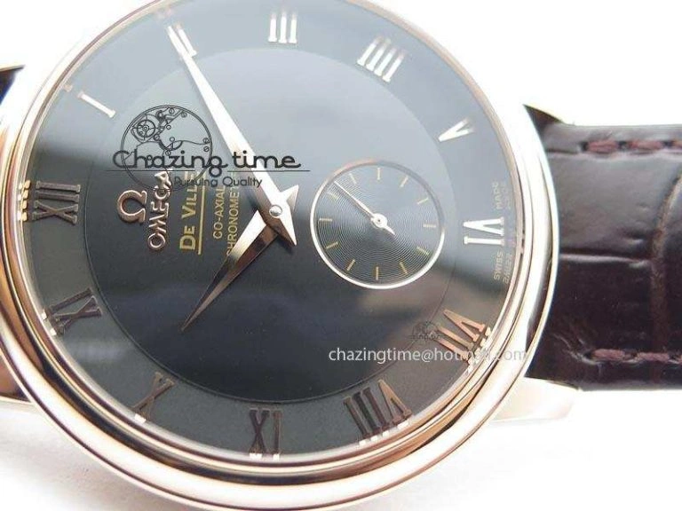De Ville MK 1:1 Best Edition RG Black Dial On Black Leather Asian Seagull T1701 (Sec@6) TopPick 8236