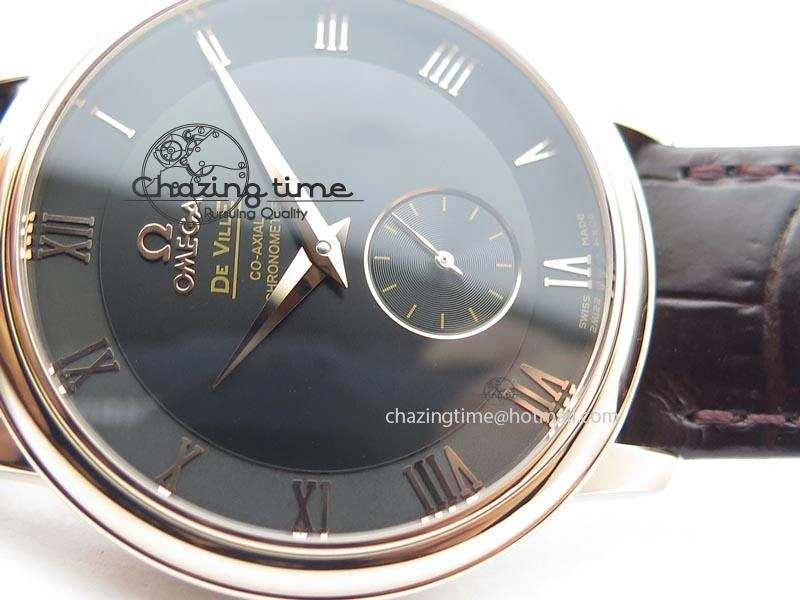 De Ville MK 1:1 Best Edition RG Black Dial On Black Leather Asian Seagull T1701 (Sec@6) TopPick 8236