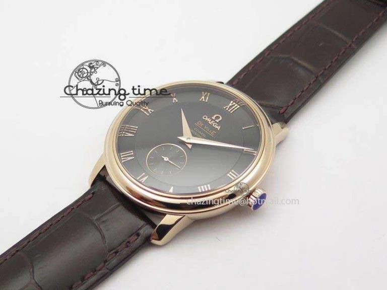 De Ville MK 1:1 Best Edition RG Black Dial On Black Leather Asian Seagull T1701 (Sec@6) TopPick 8236
