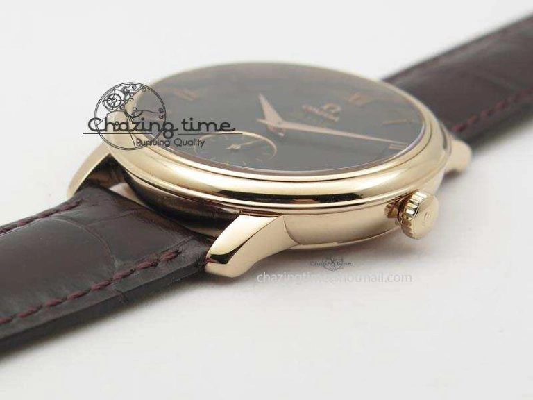 De Ville MK 1:1 Best Edition RG Black Dial On Black Leather Asian Seagull T1701 (Sec@6) TopPick 8236