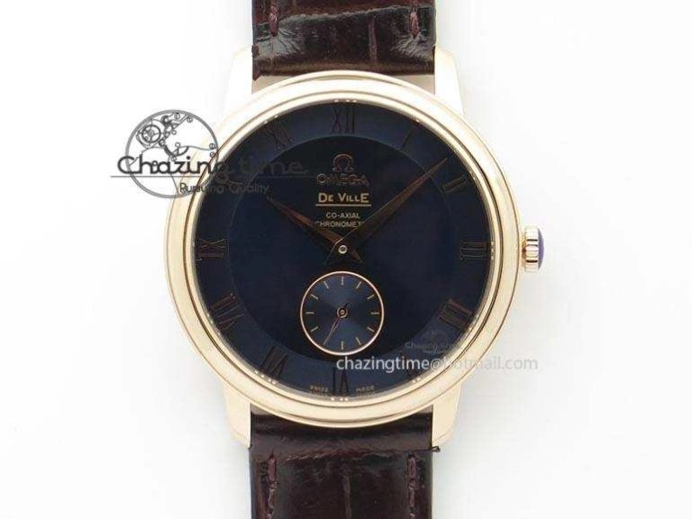 De Ville MK 1:1 Best Edition RG Blue Dial On Black Leather Asian Seagull T1701 (Sec@6) Fashionable 8235