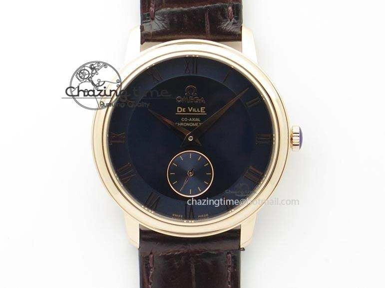 De Ville MK 1:1 Best Edition RG Blue Dial On Black Leather Asian Seagull T1701 (Sec@6) Fashionable 8235