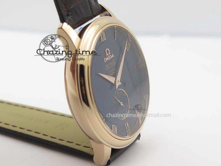 De Ville MK 1:1 Best Edition RG Blue Dial On Black Leather Asian Seagull T1701 (Sec@6) Fashionable 8235