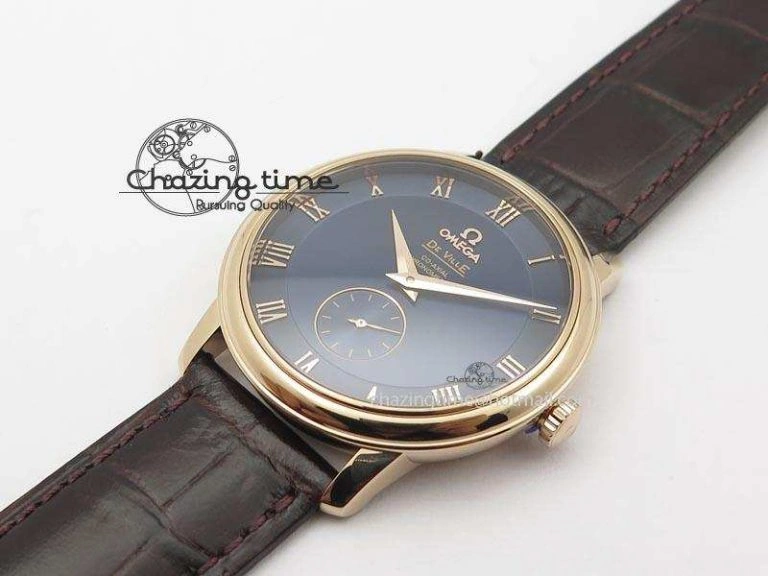 De Ville MK 1:1 Best Edition RG Blue Dial On Black Leather Asian Seagull T1701 (Sec@6) Fashionable 8235