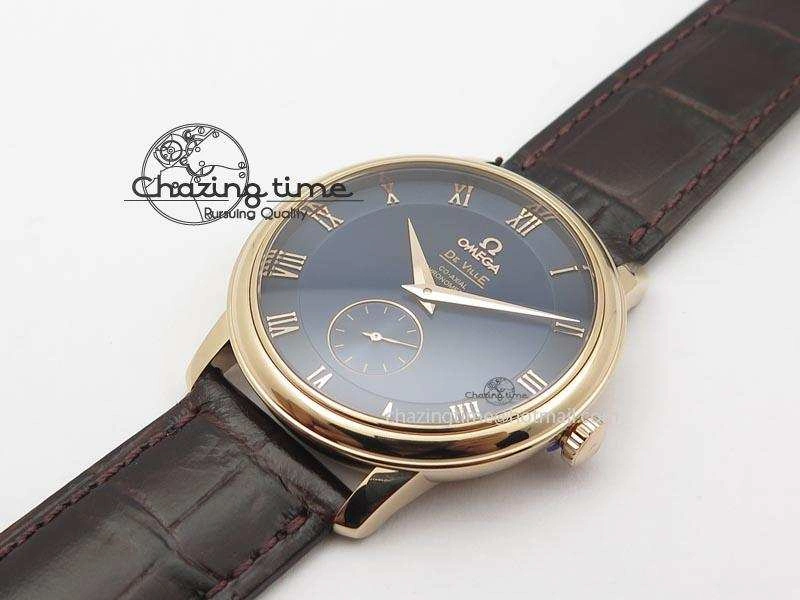 De Ville MK 1:1 Best Edition RG Blue Dial On Black Leather Asian Seagull T1701 (Sec@6) Fashionable 8235