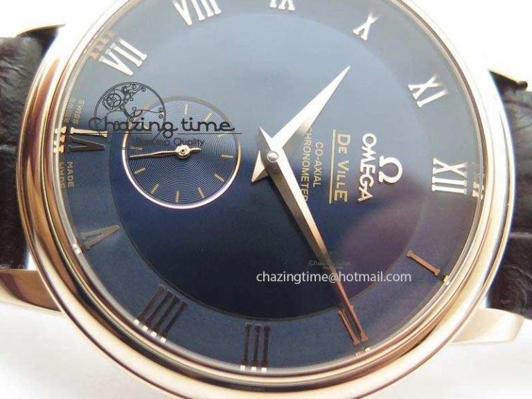 De Ville MK 1:1 Best Edition RG Blue Dial On Black Leather Asian Seagull T1701 (Sec@6) Fashionable 8235