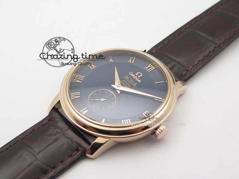 De Ville MK 1:1 Best Edition RG Blue Dial On Black Leather Asian Seagull T1701 (Sec@6) Fashionable 8235