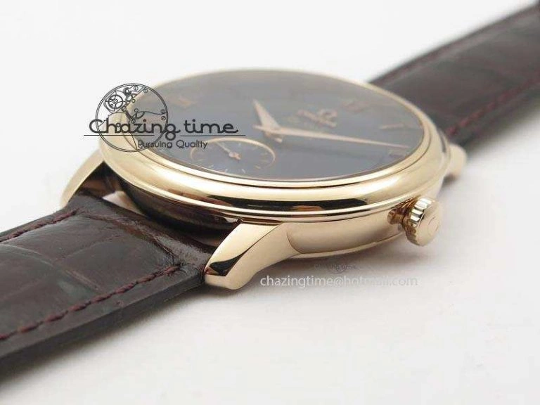 De Ville MK 1:1 Best Edition RG Blue Dial On Black Leather Asian Seagull T1701 (Sec@6) Fashionable 8235