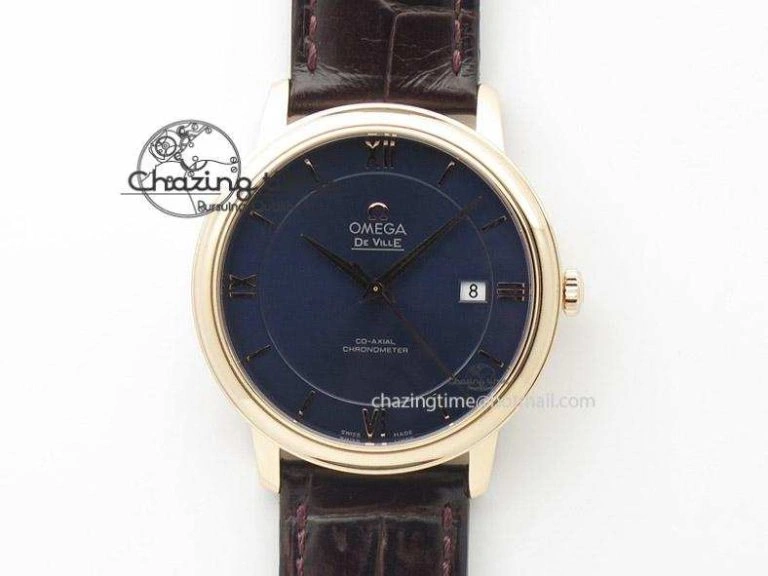 Affordable De Ville MK 1:1 Best Edition RG Blue Dial On Brown Leather Strap A 8263