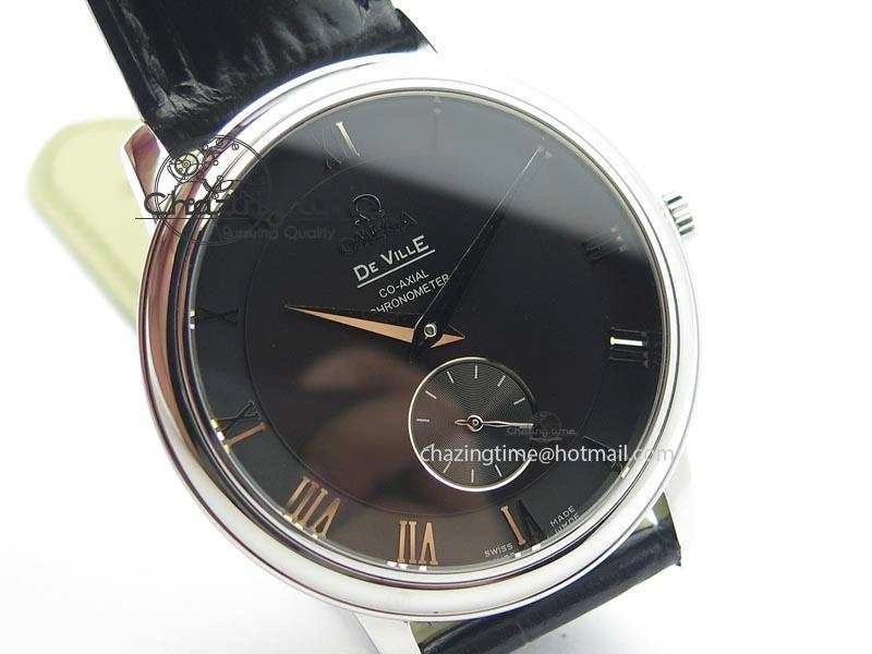 OdorResistant De Ville MK 1:1 Best Edition SS Black Dial On Black Leather Asian Seagull T1701 (Sec@6) 8243