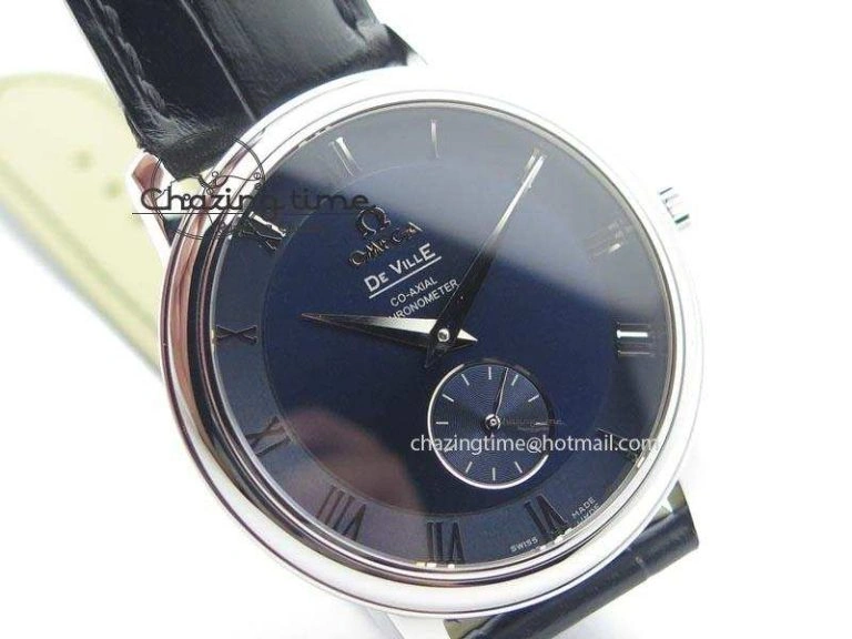 SportInspired De Ville MK 1:1 Best Edition SS Blue Dial On Black Leather Asian Seagull T1701 (Sec@6) 8242