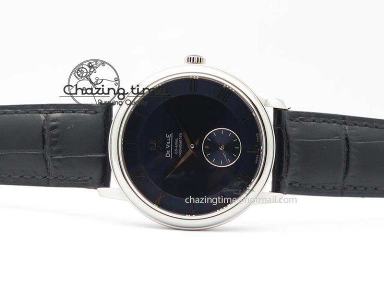 SportInspired De Ville MK 1:1 Best Edition SS Blue Dial On Black Leather Asian Seagull T1701 (Sec@6) 8242