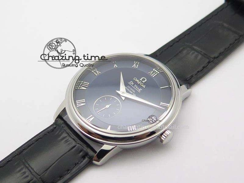 SportInspired De Ville MK 1:1 Best Edition SS Blue Dial On Black Leather Asian Seagull T1701 (Sec@6) 8242