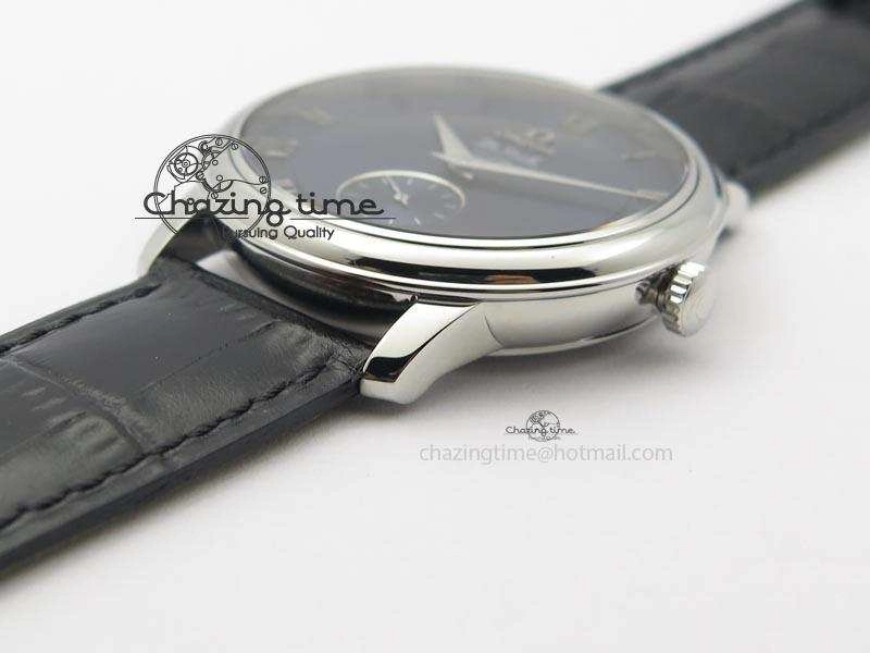 SportInspired De Ville MK 1:1 Best Edition SS Blue Dial On Black Leather Asian Seagull T1701 (Sec@6) 8242