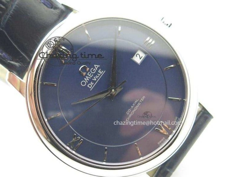 Upgraded De Ville MK 1:1 Best Edition SS Blue Dial On Black Leather Strap A 8258