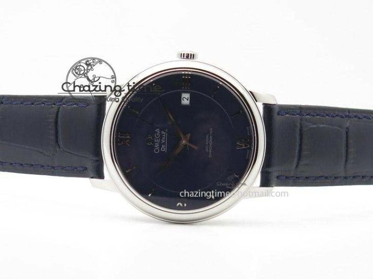 Upgraded De Ville MK 1:1 Best Edition SS Blue Dial On Black Leather Strap A 8258