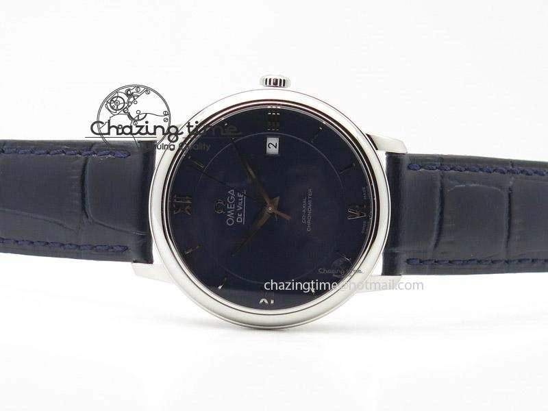 Upgraded De Ville MK 1:1 Best Edition SS Blue Dial On Black Leather Strap A 8258