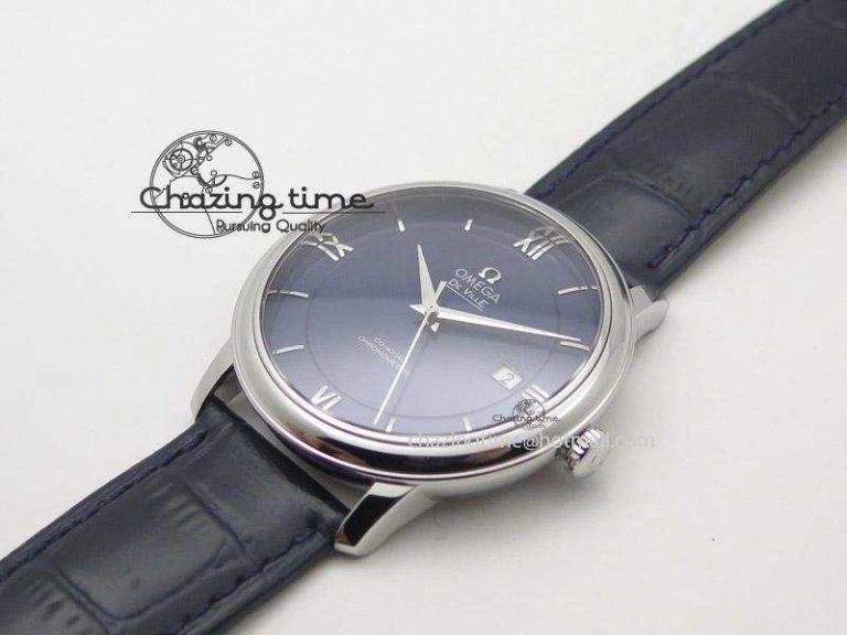 Upgraded De Ville MK 1:1 Best Edition SS Blue Dial On Black Leather Strap A 8258