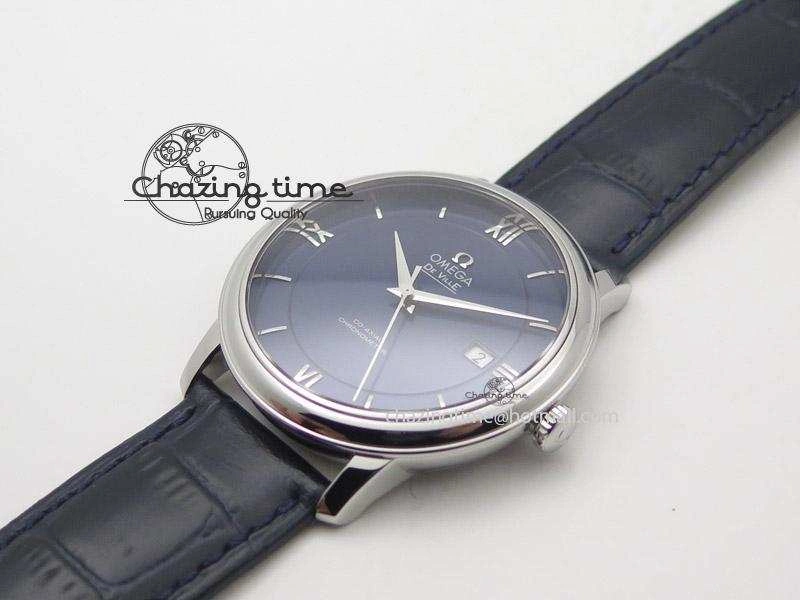 Upgraded De Ville MK 1:1 Best Edition SS Blue Dial On Black Leather Strap A 8258
