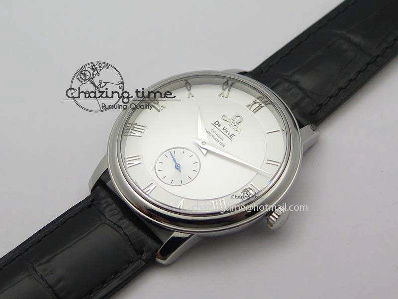 De Ville MK 1:1 Best Edition SS White Dial On Black Leather Asian Seagull T1701 (Sec@6) Sporty 8244