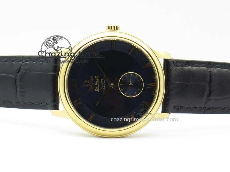 De Ville MK 1:1 Best Edition YG Blue Dial On Black Leather Asian Seagull T1701 (Sec@6) Affordable 8234