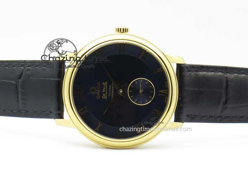De Ville MK 1:1 Best Edition YG Blue Dial On Black Leather Asian Seagull T1701 (Sec@6) Affordable 8234