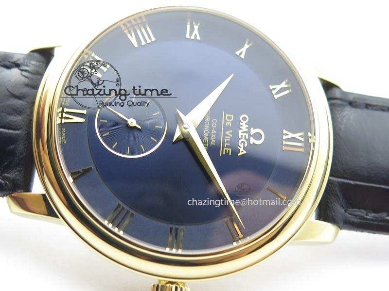 De Ville MK 1:1 Best Edition YG Blue Dial On Black Leather Asian Seagull T1701 (Sec@6) Affordable 8234
