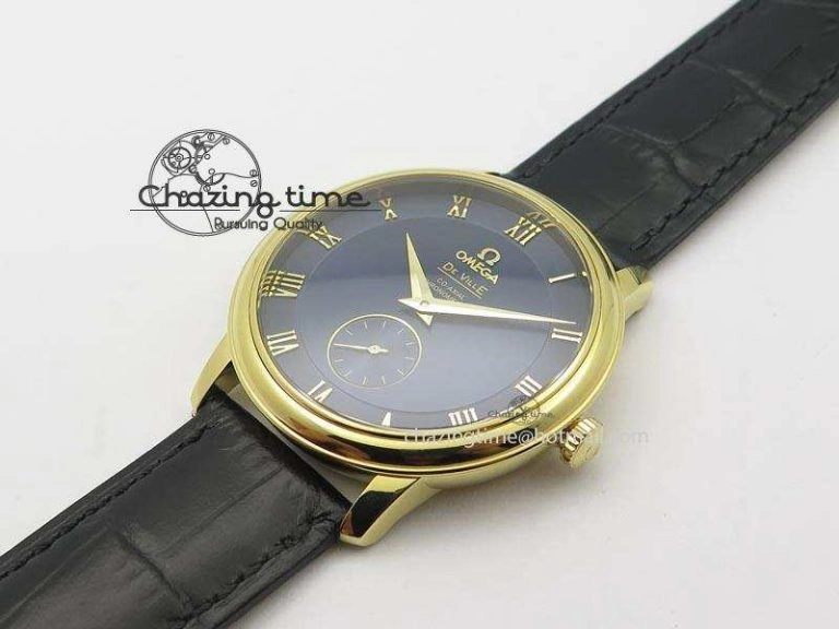 De Ville MK 1:1 Best Edition YG Blue Dial On Black Leather Asian Seagull T1701 (Sec@6) Affordable 8234