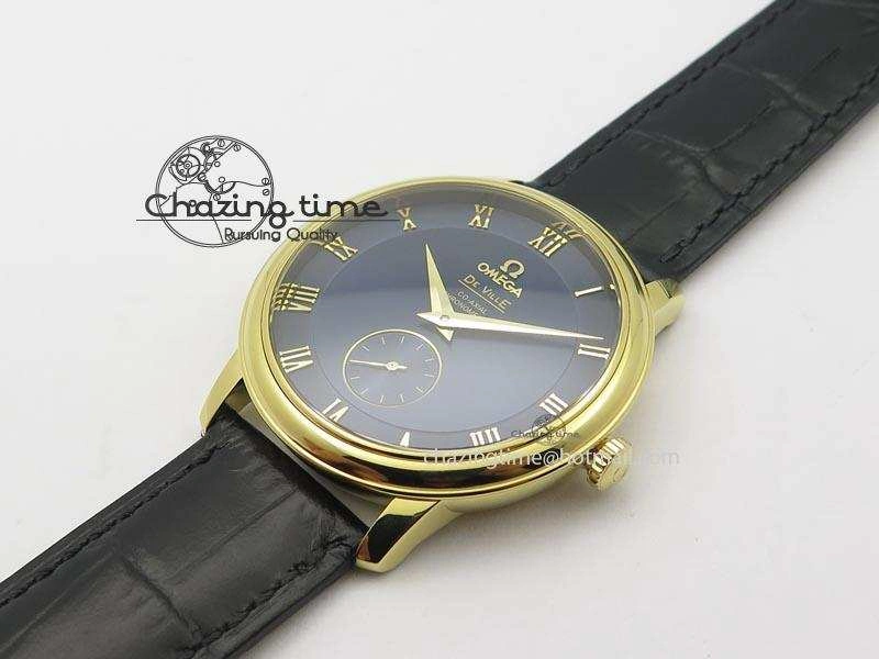 De Ville MK 1:1 Best Edition YG Blue Dial On Black Leather Asian Seagull T1701 (Sec@6) Affordable 8234