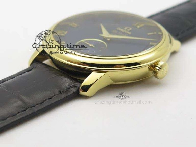 De Ville MK 1:1 Best Edition YG Blue Dial On Black Leather Asian Seagull T1701 (Sec@6) Affordable 8234