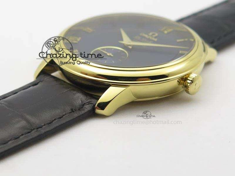 De Ville MK 1:1 Best Edition YG Blue Dial On Black Leather Asian Seagull T1701 (Sec@6) Affordable 8234