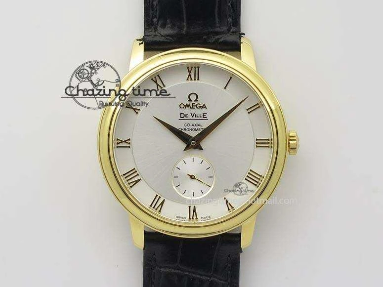 De Ville MK 1:1 Best Edition YG White Dial On Black Leather Asian Seagull T1701 (Sec@6) Lightweight 8233