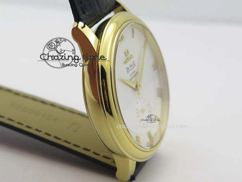 De Ville MK 1:1 Best Edition YG White Dial On Black Leather Asian Seagull T1701 (Sec@6) Lightweight 8233