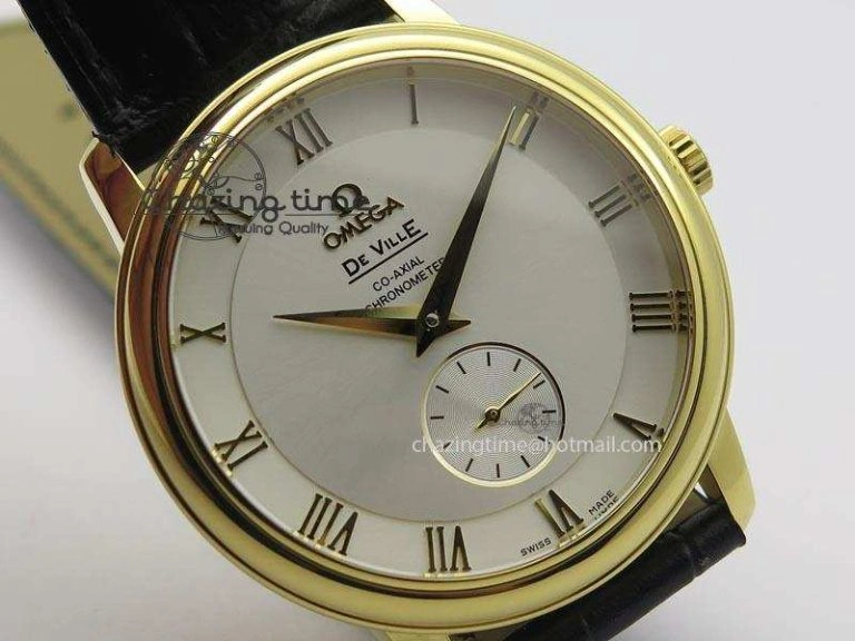 De Ville MK 1:1 Best Edition YG White Dial On Black Leather Asian Seagull T1701 (Sec@6) Lightweight 8233