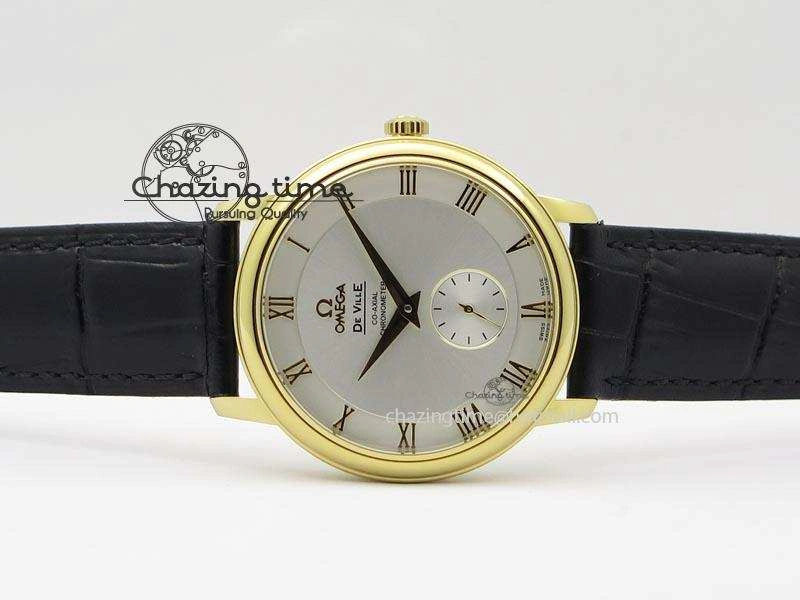 De Ville MK 1:1 Best Edition YG White Dial On Black Leather Asian Seagull T1701 (Sec@6) Lightweight 8233