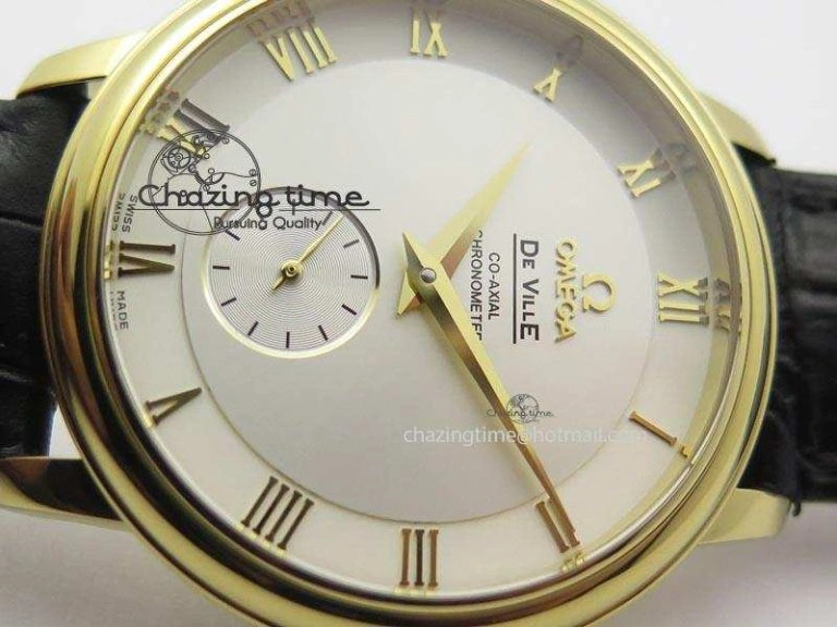 De Ville MK 1:1 Best Edition YG White Dial On Black Leather Asian Seagull T1701 (Sec@6) Lightweight 8233