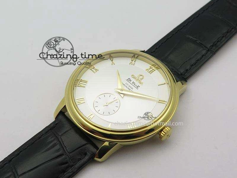 De Ville MK 1:1 Best Edition YG White Dial On Black Leather Asian Seagull T1701 (Sec@6) Lightweight 8233