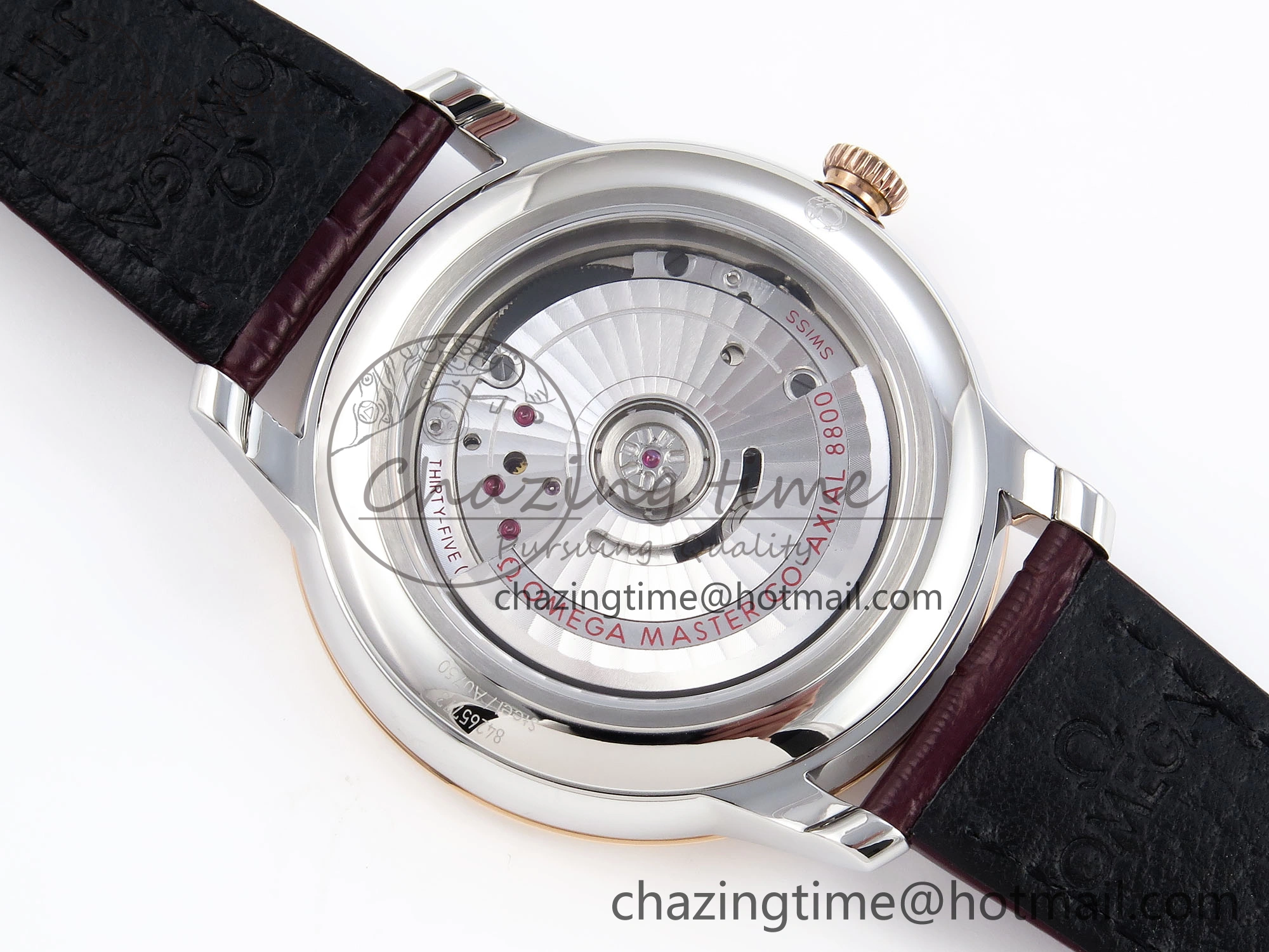 Reliable De Ville Power Reserve RG MKF 1:1 Best Edition RG Textured Dial on Brown Leather Strap A 7749